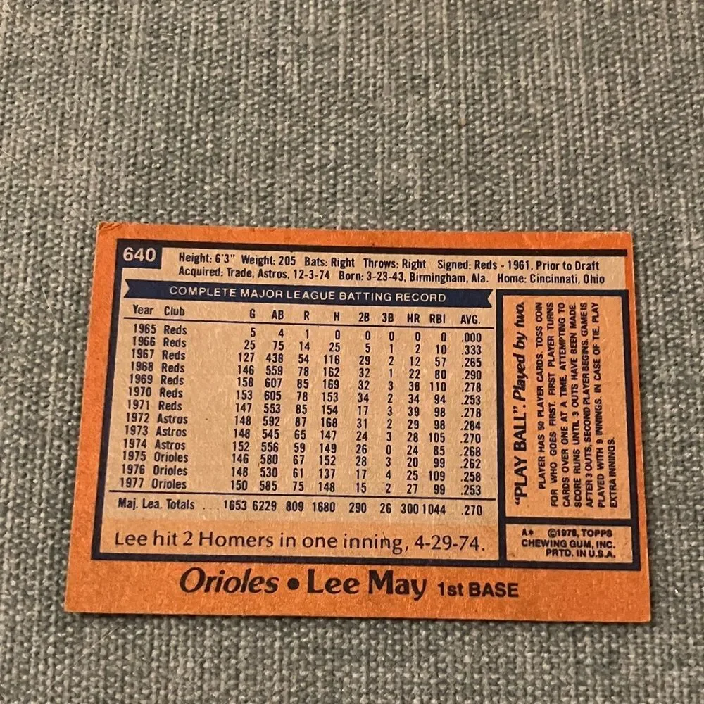 1978 Topps Baltimore Orioles Baseball Card Trading Card